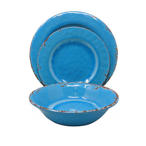 Juego de cena antiguo hogar de cerámica juego de <span class=keywords><strong>vajilla</strong></span> de <span class=keywords><strong>melamina</strong></span> de granja rústica de 12 piezas, servicio para 4 (azul huevo de Pascua) Color: Pascua - Product Image 1