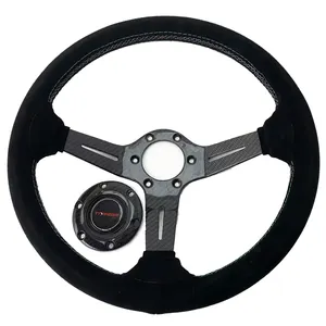 Universal 350MM Suede Leather Steering Wheel Carbon Bracket Black Modification Steering Wheel With Horn Button