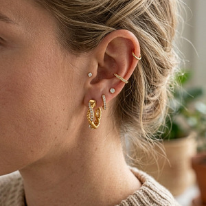 Stainless Steel Rhinestone Hoop Earrings Channel Setting Everyday Wear Women's Jewelry - Product Image 2