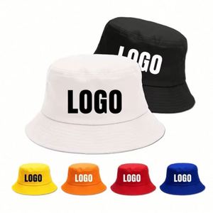 Custom Cartoon Travel Fisherman Leisure Solid Color Unisex <b>Flat</b> Top Wide Brim Summer Cap Cotton Satin Lined Bucket <b>Hat</b> - Product Image 1