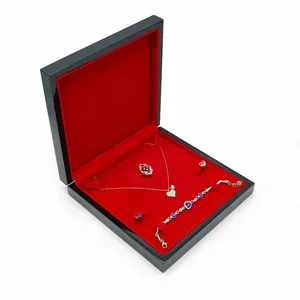 New Design Red Velvet Inner Material Black Wooden Jewelry Box Ring Box Packaging Set Luxury Box