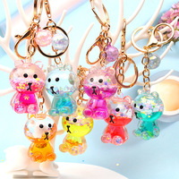 Porte-clés en résine liquide en forme d'ours, logo personnalisé, porte-clés liquide mignon, porte-clés design, porte-clés en acrylique avec paillettes pour filles