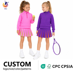 Conjunto de Yoga para Niñas de Nylon y Spandex Certificado por CPC y CPSIA al por Mayor, Chaqueta con Media Cremallera y Falda-Pantalón Plisada, Traje de Tenis al por Mayor - Product Image 1