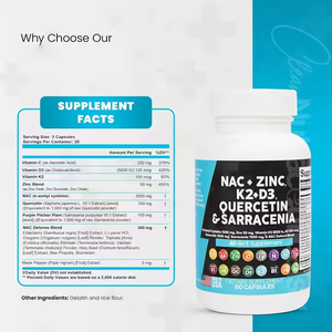 Suplementos vitamínicos de alto rendimiento NAC + ZinC Cápsula Precio al por mayor Mejora la inmunidad diaria - Product Image 4