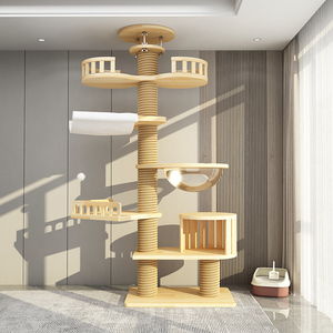Tiragraffi per Gatti Moderno Classico Grande in Legno Massello Eco-Friendly, Stile Torre, Design a 4 Livelli per Personalizzazione all'Ingrosso - Product Image 4