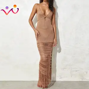 2024 New Sexy Knitted Hollow Out Beachwear Blouse with Tassels Bikini Swimsuit Beach Dress Sunscreen Robe Sexy Cover Up