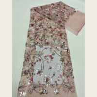 Tissu en dentelle de tulle G3808 lourd, orné de fleurs de lotus 3D, de paillettes et de perles, disponible en 8 couleurs pour robes de mariée et robes de soirée