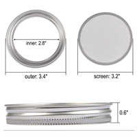 Kit de germination de graines de cuisine 70 mm 86 mm en acier inoxydable 304, couvercle de germination de graines, passoire, tamis, maille pour bocal à large ouverture