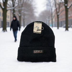 Cappello Lavorato a Maglia Nero con Etichetta Sportiva, Set da 12 Pezzi per Promozioni - Product Image 3