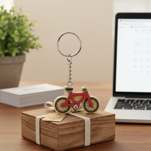 Portachiavi Mini Bicicletta con Catena in Metallo Rosso, Regalo Promozionale Decorativo - Product Image 3