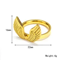 Bague ouverte exquise en forme d'aile d'ange sculptée, en acier inoxydable plaqué or, bijou tendance et original
