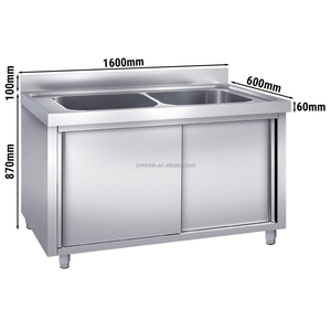 Stainless Steel Commercial Double Bowl Sink with Sliding Storage Cabinet - Product Image 1