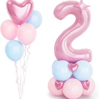 BLN Ensemble de colonnes de ballons en aluminium chiffres 0-9 de 40 pouces, rose et bleu, pour décoration de fête d'anniversaire et toile de fond photo
