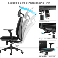 Silla Ejecutiva Giratoria de Oficina con Respaldo Alto, Ajustable en Altura, Inclinación Lumbar 2D y 3 Funciones de Bloqueo