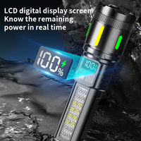 Lampe torche rechargeable longue portée 1,5 km la plus vendue avec zoom rapide et lumière d'urgence latérale rouge et bleue SOS