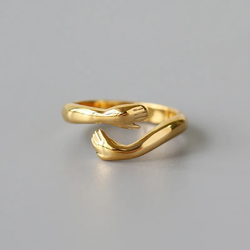 Groothandel 18K Vergulde Roestvrij Staal Vinger Sieraden Mode Schattige Handen Open Zelf Liefde Knuffel Me Hand Ring Voor Vrouwen Meisjes