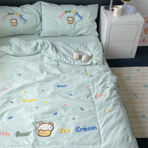 <span class=keywords><strong>Limeng</strong></span> ชุดผ้านวมลายการ์ตูนน่ารักสำหรับฤดูร้อน, ชุดผ้าห่มผ้าฝ้ายซักสี่ชิ้นเครื่องปรับอากาศไอศครีมเย็นมัทฉะแรงบันดาลใจ - Product Image 3