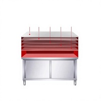 Station de travail en acier inoxydable avec portes coulissantes, planche à découper, armoire de rangement, table de préparation alimentaire, évier de restaurant, station de cuisson