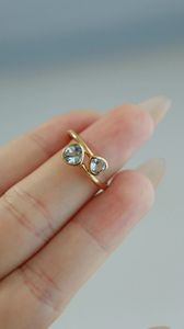 Bague en or jaune 18 carats Xinfly, forme de cœur, tendance, avec aquamarine en forme de triangle - Product Image 3