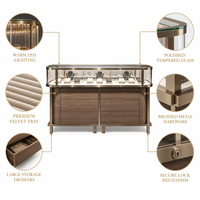 Vitrine de présentation de bijoux incurvée de luxe avec éclairage LED, en bois et verre, avec tiroirs, sur mesure pour boutique