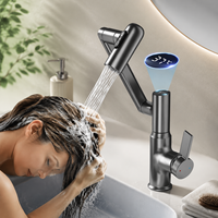 Robinet de cuisine en acier inoxydable 304 avec contrôle thermostatique, douchette extractible, finition brossée, mural, pour hôtels et hôpitaux