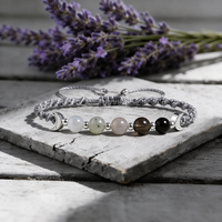 Bracelet tressé énergétique Phases de Lune en Pierre de Lune Naturelle, Labradorite, Cristal Fumé et Onyx Noir – Cadeau Astrologique pour les Amoureux de la Lune