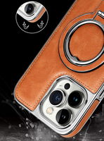 Étui de téléphone magnétique en cuir de luxe électroplaqué TPU avec support anneau pour iPhone 18 PRO MAX 17 Pro 16 15