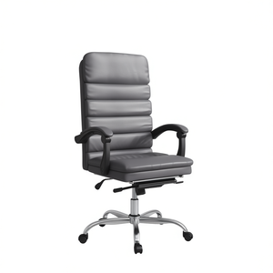 Chaise de bureau en cuir PU gris avec fonction massage, structure métallique, base en aluminium, chaise de direction pivotante - Product Image 1