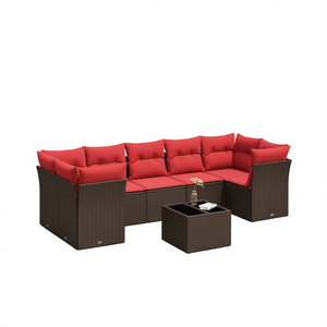 Set Divano da Esterno in Polyrattan Marrone con Cuscini, 8 Posti, Stile Contemporaneo, Design Moderno - Product Image 1