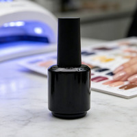 Vente en gros de flacons de vernis à ongles en verre rond à fond épais de 15 ml avec bouchon à vis et pinceau, emballage cosmétique noir