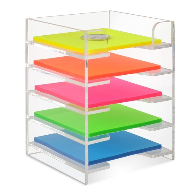 Transparent Acrylic Multi Compartment Sticky Note Holder Desktop Storage Rack for Home Office School Stationery Organization