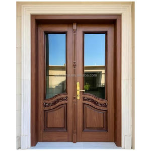 Porta d'Ingresso a <span class=keywords><strong>Doppia</strong></span> <span class=keywords><strong>Anta</strong></span> in Legno Massello Intagliato di Alta Qualità con <span class=keywords><strong>Vetro</strong></span> per Ville - Product Image 3
