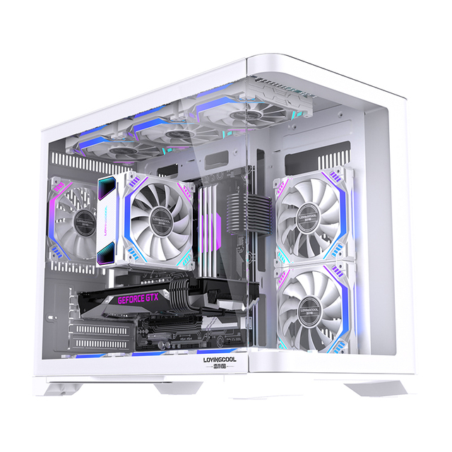 Lovingcool High Quality ATX Tower PC Business Gaming Desktop Tempered Glass RGB Light Effect Panoramic Metal Computer for Gaming