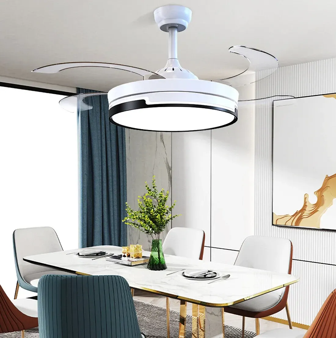 48in Modern LED Home Ceiling Light Low Noise Ceiling Fan with Remote Dimmable Fan Lamp for Living Room Office Hotel Project OEM
