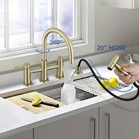 Robinet de cuisine moderne 3 voies en acier inoxydable SUS304, mitigeur d'évier à double poignée, robinet d'eau pour cuisine
