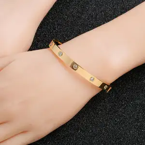 Wholesale Fashion Designer Jewelry 18K Gold Plated Stainless Steel Bracelets Diamond Love Screw Nail Bangle Bracelet For Women