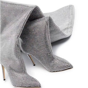 Bottes au-dessus du genou luxueuses 2025, style designer, pour femmes, personnalisées, entièrement ornées de strass, bottes à talons aiguilles - Product Image 6
