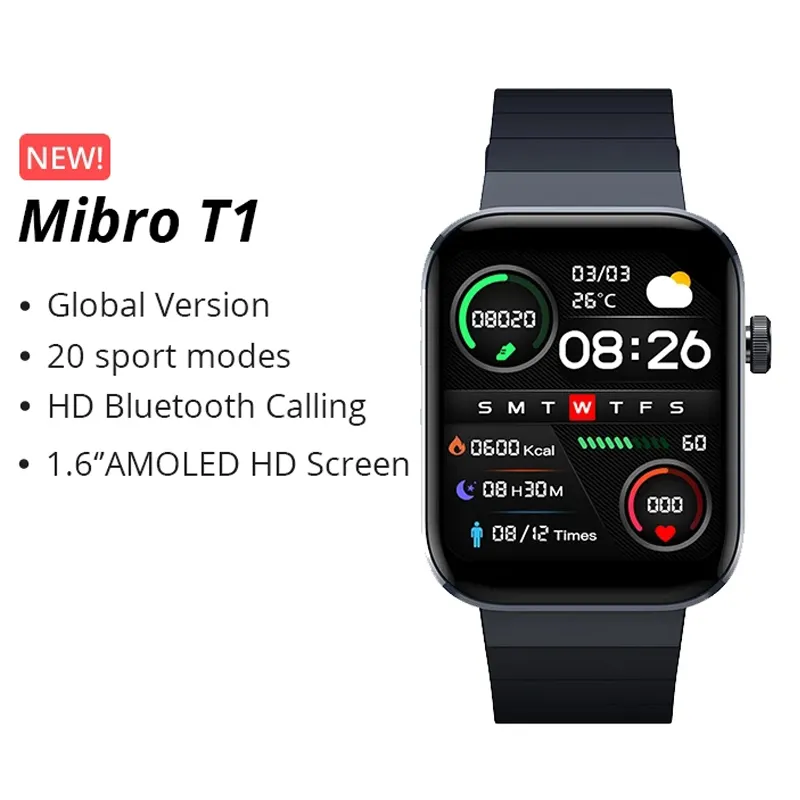 Mibro T1 Smartwatch Global Version mibro watch 1.6Inch AMOLED Screen Sport Waterproof Men Women Smart Watch