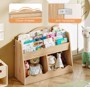 Organisateur de livres en bois, panier de rangement pour jouets, étagère à livres pour tout-petits, bibliothèque pour enfants, bibliothèque pour enfants avec 2 cubes de rangement pour la chambre des enfants - Product Image 6