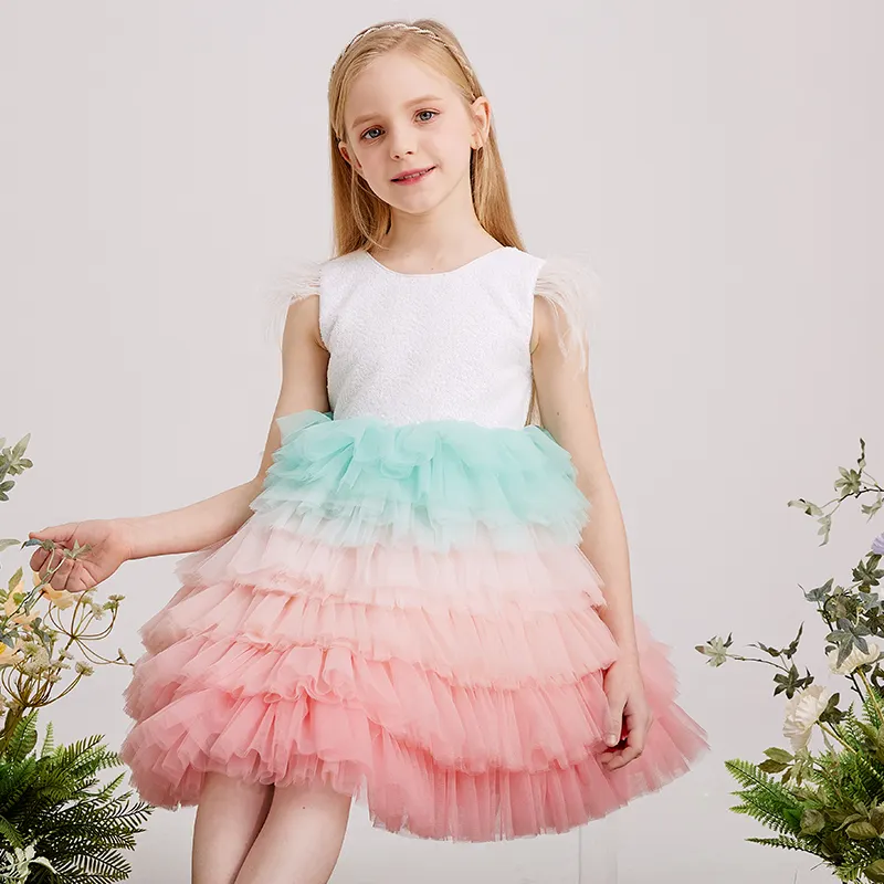 European Show Luxury Knee-Length Ball Gown Princess Dresses Kids Birthday Party Gown Dress for 2-12Years Old