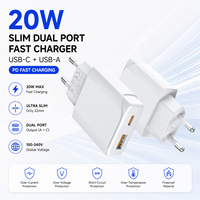 Chargeur GaN PD 20W double port, charge rapide, fin, prise EU, PPS QC3.0 SCP Type C, chargeurs muraux pour Samsung iPhone 15 14