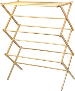 Séchoir pliant en bambou naturel à quatre niveaux pour vêtements, serviettes et <span class=keywords><strong>linge</strong></span>, idéal pour une utilisation intérieure et extérieure - Product Image 1