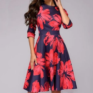 2023 estate su misura una linea Vintage stampa abiti da sera <span class=keywords><strong>tre</strong></span> <span class=keywords><strong>quarti</strong></span> <span class=keywords><strong>manica</strong></span> gonna autunno moda donna abiti eleganti - Product Image 3