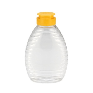 Hot filling sauce packing 330ml honey jar with Silicone Valve Lid Clear empty PET plastic honey squeeze bottle