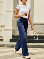 Celana Jeans Wanita Model Kaki Lebar Pinggang Tinggi Bahan Stretch Lurus Bernapas Gaya Vintage Kancing Trendi Longgar Denim Musim Semi Musim Panas