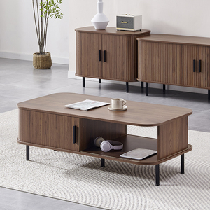 Hiện đại MDF chất liệu gỗ Bàn cà phê ván dăm bàn Kim loại chân bàn cà phê với cửa trượt lưu trữ - Product Image 2