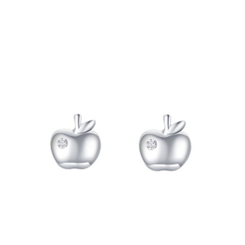S925 Sterling Silver Polished Apple Zircon Stud Earrings Lovely Simple Fruit Shape Fresh Daily Teen Commute Womens Earrings