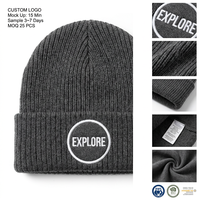 Bonnet d'hiver classique en laine et acrylique, brodé de logo personnalisé coloré, avec revers jacquard, pour homme et femme