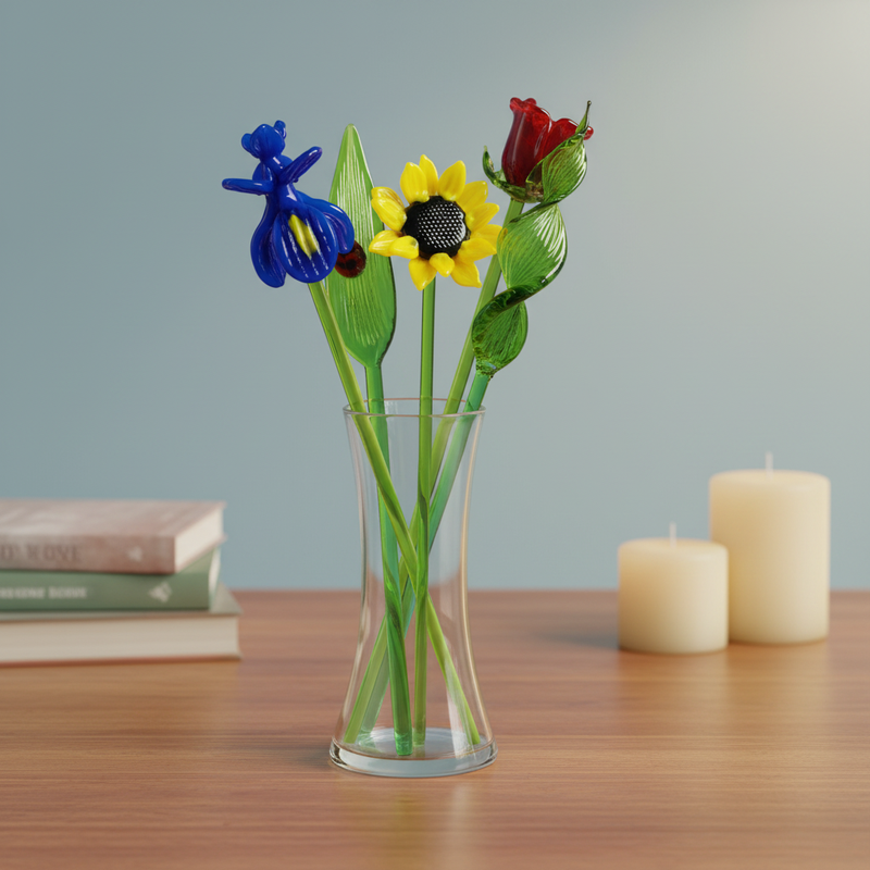 Handmade Glass Long Stem Sunflower Murano