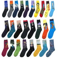 Coloré rétro peinture à l'huile femmes mondialement célèbre Art Van Gogh série murale chaussettes printemps automne drôle femme coton chaussettes